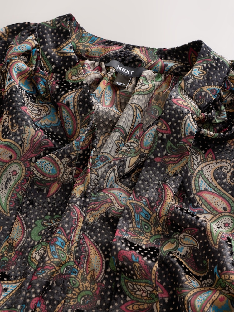 Negro/multicolor - Flocked Velvet Paisley Blouse - Imagen 3 de 3