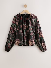 Estampa floral preta - Blusa long sleeve com bainha bolha - Imagem 6 de 8