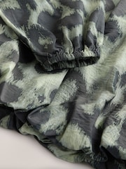 Green/Black Animal Print Long Sleeve Bubble Hem Top - Image 6 of 6