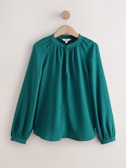 Teal Blue Long Sleeve V-Neck Blouse - Image 4 of 6