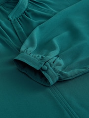 Teal Blue Long Sleeve V-Neck Blouse - Image 6 of 6