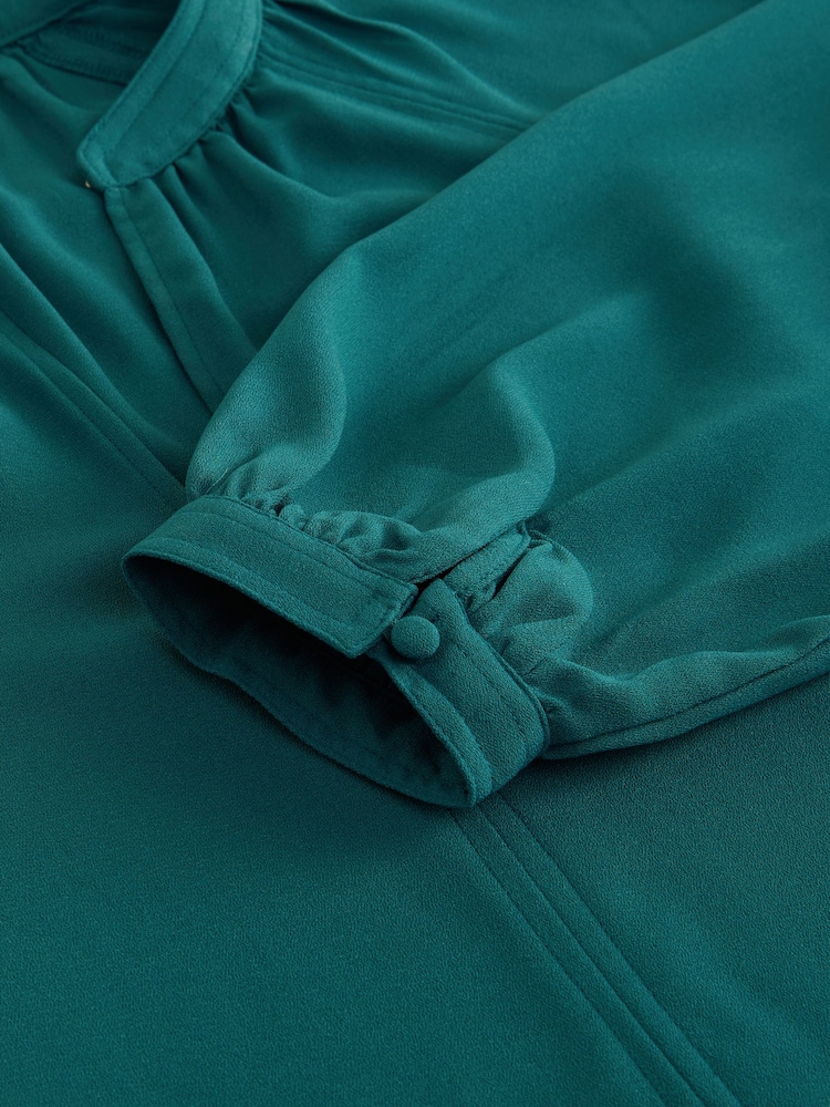 Teal Blue Long Sleeve V-Neck Blouse - Image 6 of 6