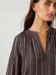 Chocolate Brown Stripe Long Sleeve V-Neck Blouse - Image 5 of 8