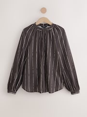Chocolate Brown Stripe Long Sleeve V-Neck Blouse - Image 6 of 8
