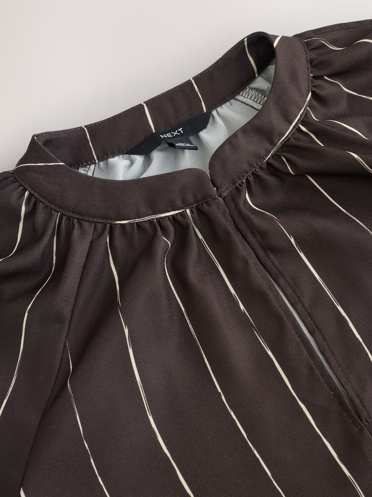Chocolate Brown Stripe Long Sleeve V-Neck Blouse - Image 8 of 8