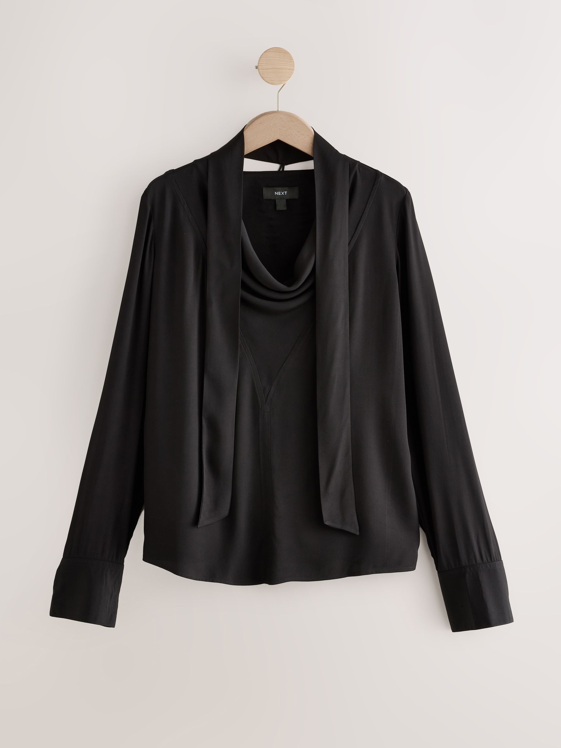 Buy Black Long Sleeve Drape Tie-Neck Top from the Next UK online shop