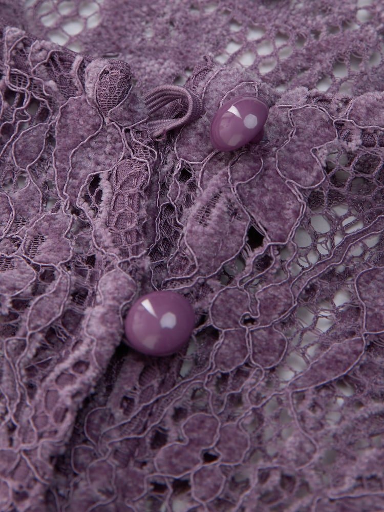 Lilac Purple Flocked Velvet Button Down Long Sleeve Top - Image 10 of 10