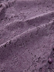 Lilac Purple Flocked Velvet Button Down Long Sleeve Top - Image 7 of 10