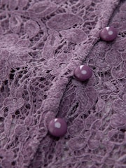 Lilac Purple Flocked Velvet Button Down Long Sleeve Top - Image 8 of 10