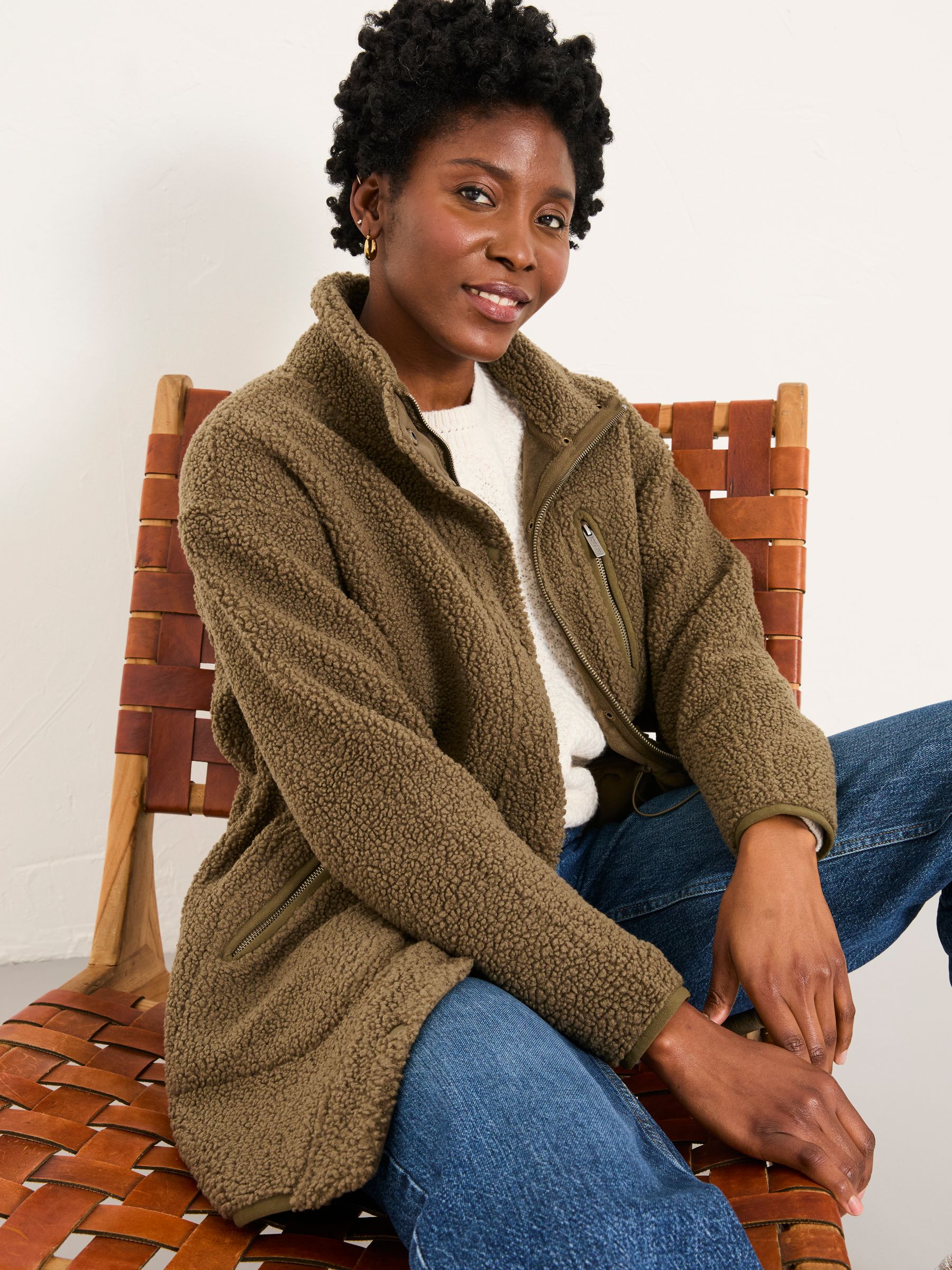 Fatface Hadley Olive Green Zip Through Fleece Jacket