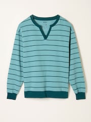 FatFace Teal Blue Stripe Notch Neck Sweatshirt - Image 1 of 1