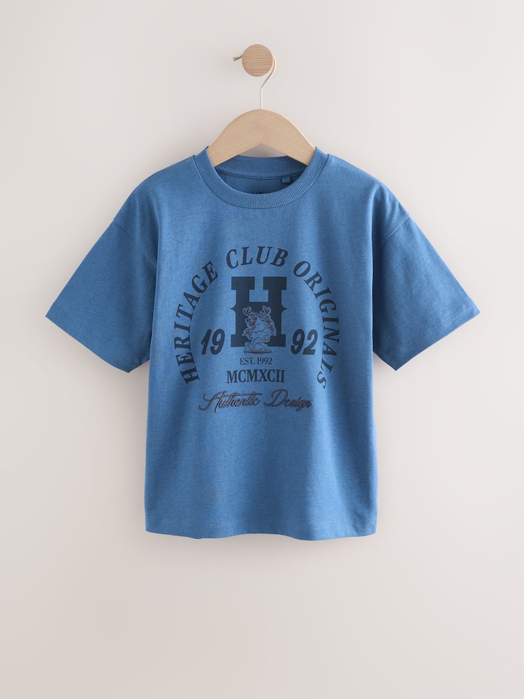 Blue Marl Relaxed Fit Short Sleeve Graphic Print T-Shirt (3-16yrs) - Image 1 of 4