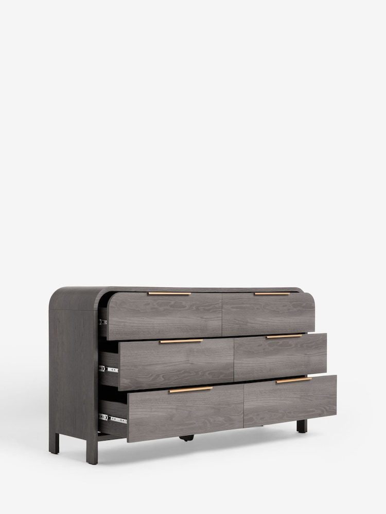 Dark Natural Mia Oak Effect 6 Drawer Wide Chest of Drawers - Image 2 of 5