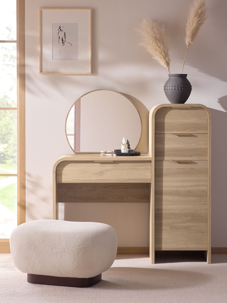 Mid Natural Mia Oak Effect 6 Drawer Console Dressing Table - Image 1 of 4