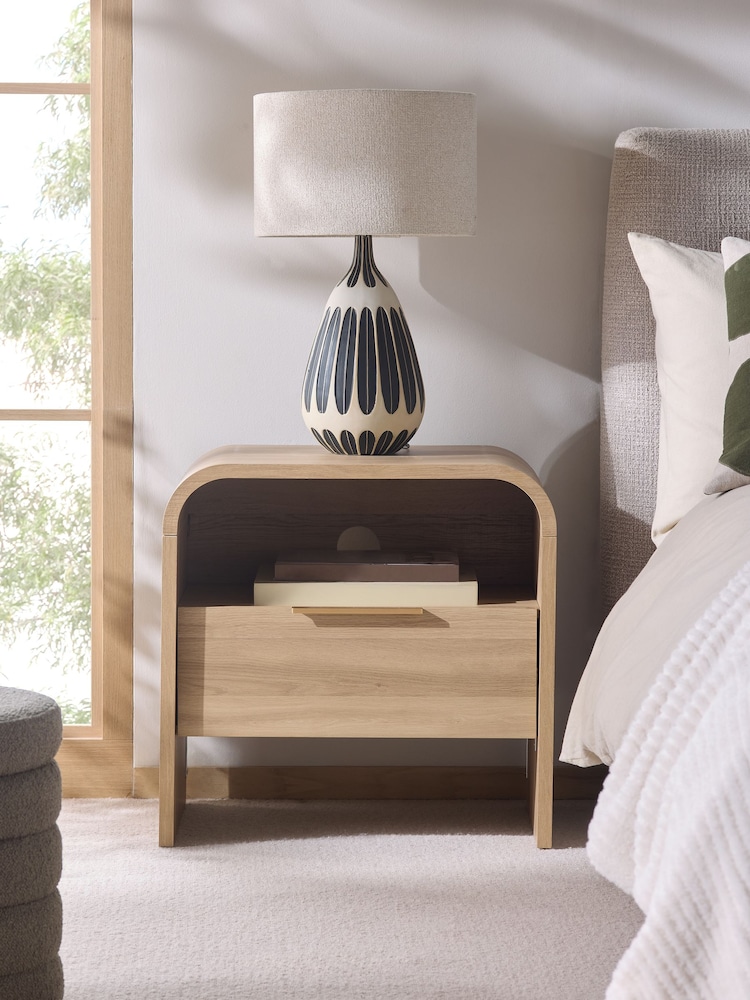 Mid Natural Mia Oak Effect 1 Drawer Bedside Table - Image 2 of 6