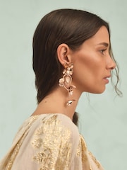 Gold Tone Tabitha Simmons x Next Posey Floral Print Statement Drop Earrings - Image 1 of 11