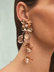 Gold Tone Tabitha Simmons x Next Posey Floral Print Statement Drop Earrings - Image 2 of 11