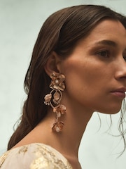 Gold Tone Tabitha Simmons x Next Posey Floral Print Statement Drop Earrings - Image 4 of 11