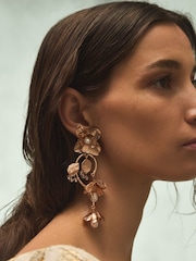 Gold Tone Tabitha Simmons x Next Posey Floral Print Statement Drop Earrings - Image 5 of 11