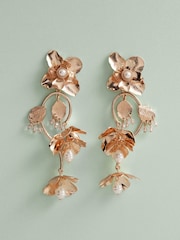 Gold Tone Tabitha Simmons x Next Posey Floral Print Statement Drop Earrings - Image 7 of 11
