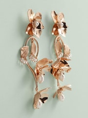 Gold Tone Tabitha Simmons x Next Posey Floral Print Statement Drop Earrings - Image 8 of 11