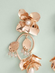 Gold Tone Tabitha Simmons x Next Posey Floral Print Statement Drop Earrings - Image 9 of 11
