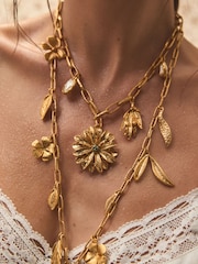 Gold Tone Tabitha Simmons x Next The Meadow Two Layer Floral Necklace - Image 2 of 9