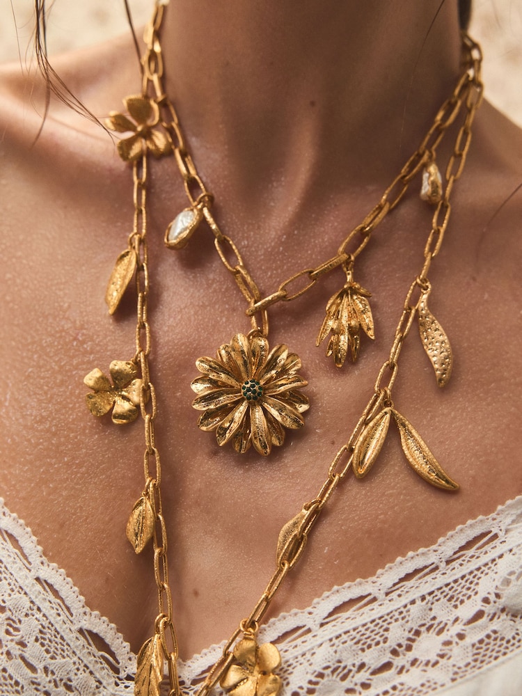 Gold Tone Tabitha Simmons x Next The Meadow Two Layer Floral Necklace - Image 2 of 9