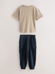 Superdry Tan Navy T-Shirt and Joggers Set - Image 2 of 5