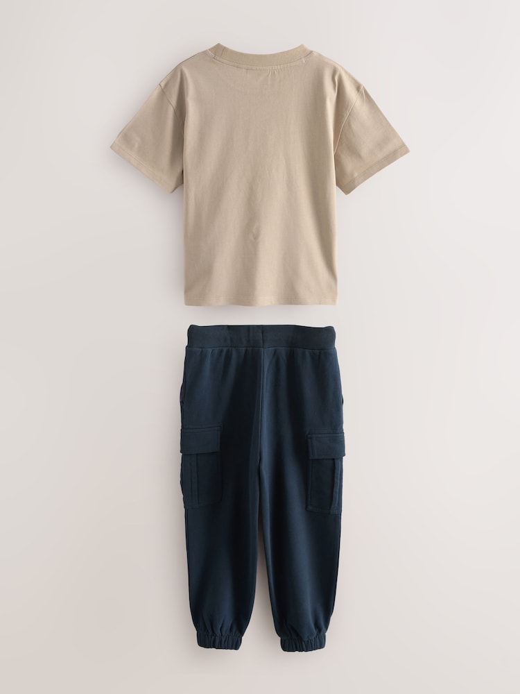 Superdry Tan Navy T-Shirt and Joggers Set - Image 2 of 5 Superdry Tan Navy T-Shirt and Joggers Set - Image 2 of 5