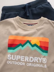 Superdry Tan Navy T-Shirt and Joggers Set - Image 3 of 5