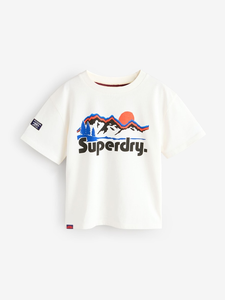 Superdry Off White Workwear Printed Cotton T-Shirt - Image 1 of 5