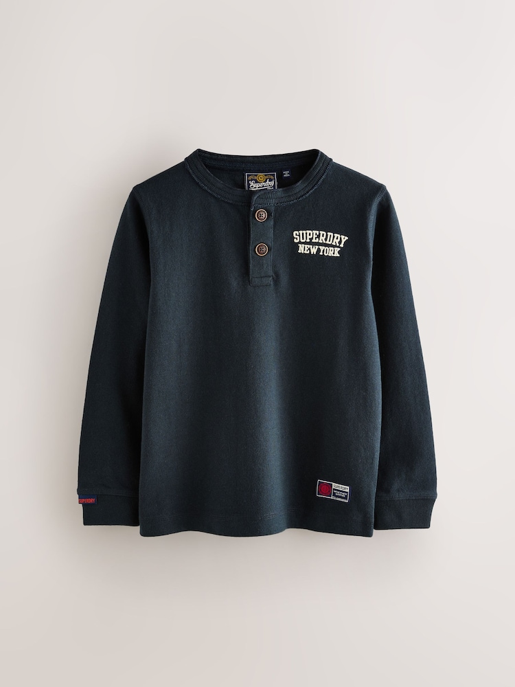 Superdry Black Long Sleeve Henley T-Shirt - Image 1 of 5