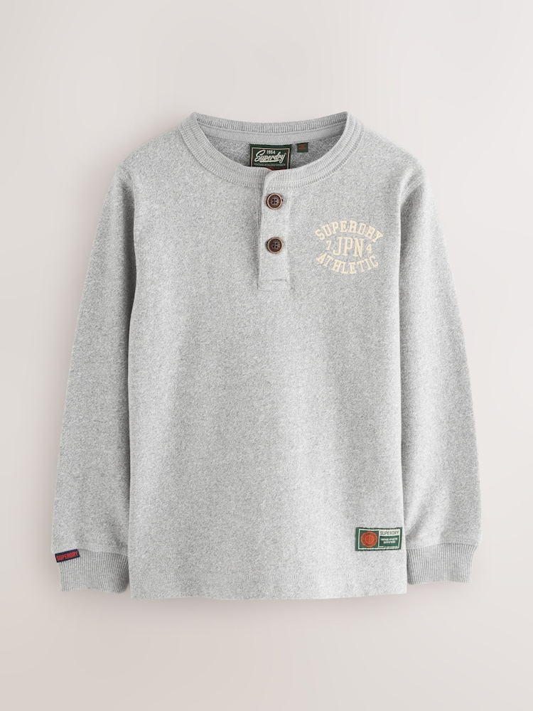 Superdry Grey Long Sleeve Henley T-Shirt - Image 1 of 6