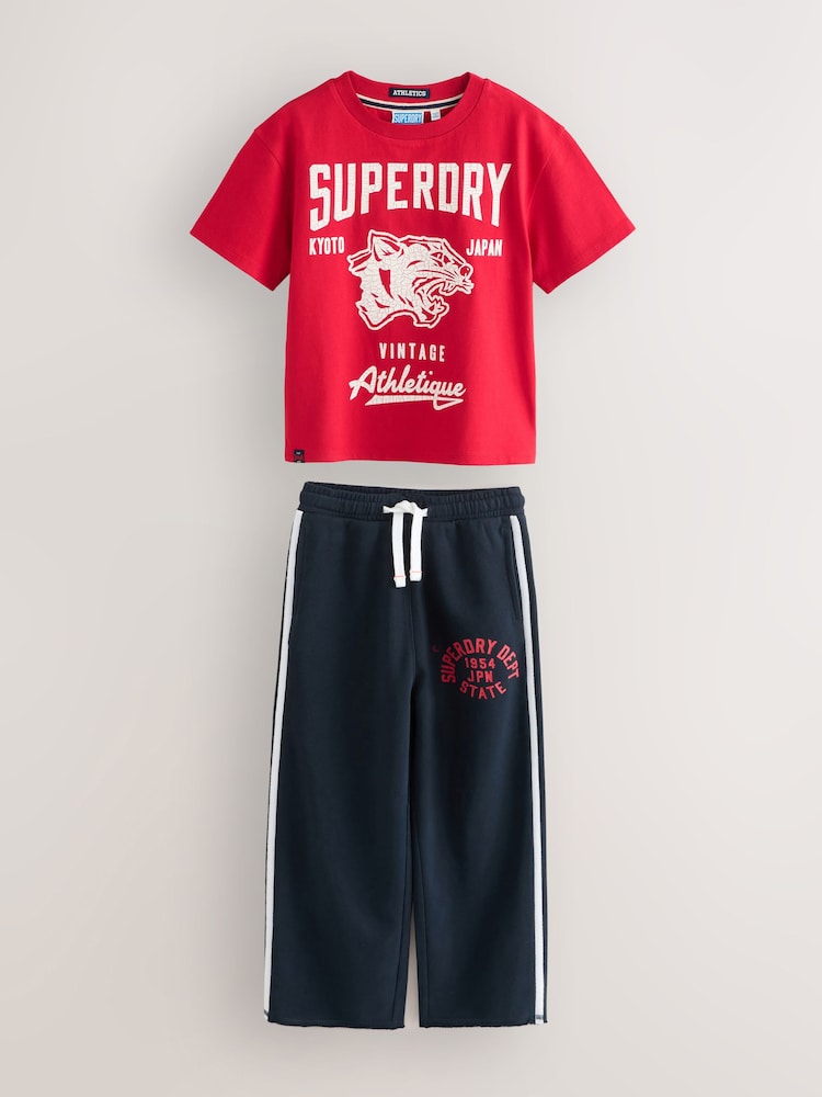 Superdry Red Navy T-Shirt and Joggers Set - Image 1 of 5