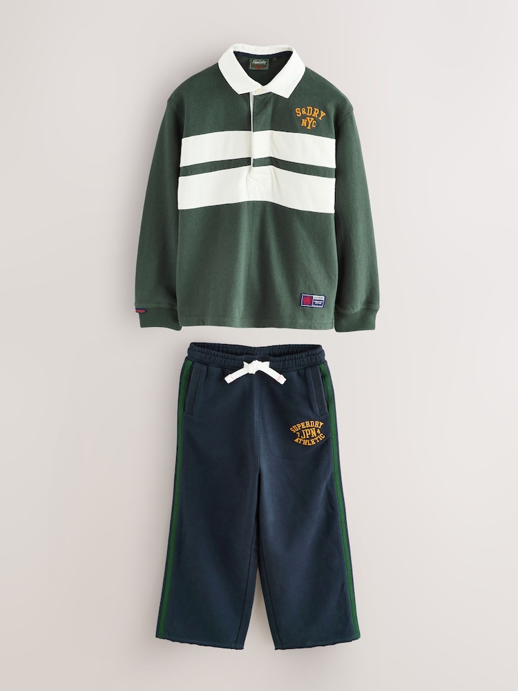 Superdry Green Navy Rugby and Joggers Set - Image 1 of 11