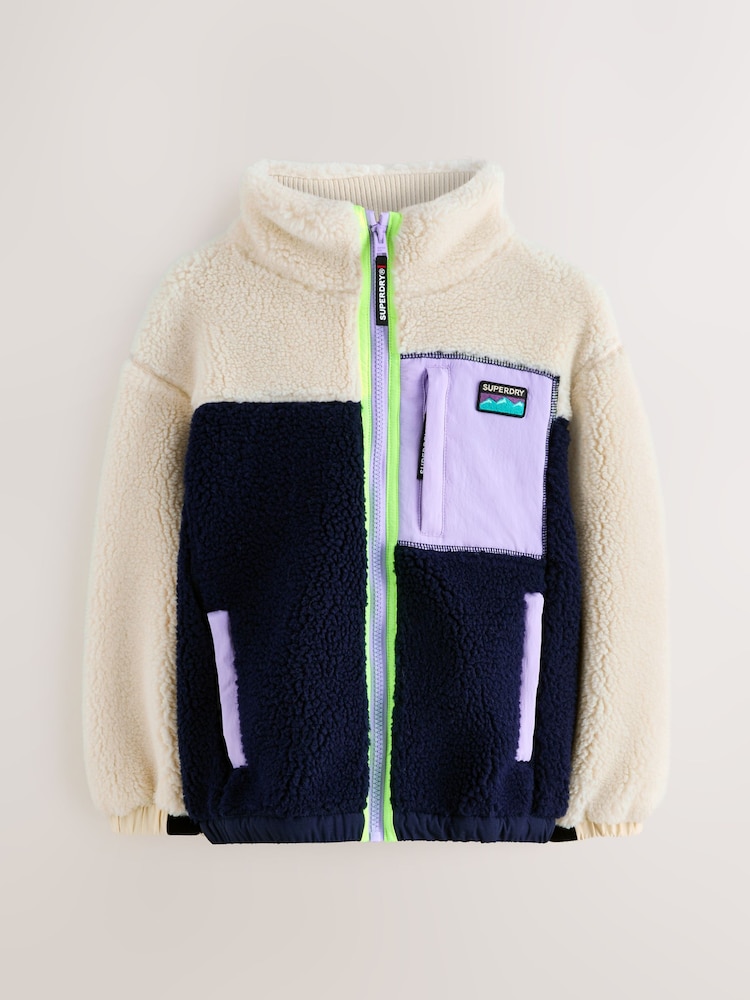 Superdry Purple Borg Zip Through Jacket - Image 1 of 7 Superdry Purple Borg Zip Through Jacket - Image 1 of 7