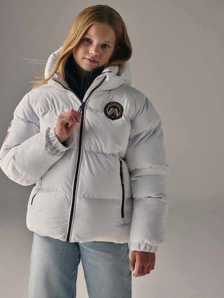 Superdry White Sports Puffer Coat - Image 1 of 4