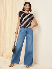 Crema/negro - Friends Like These Woven Lightweight Short Sleeve Blouse - Imagen 3 de 4