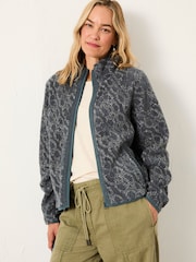 FatFace Blue Texture Floral Zip Through Fleece - Image 1 of 6