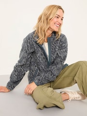 FatFace Blue Texture Floral Zip Through Fleece - Image 4 of 6