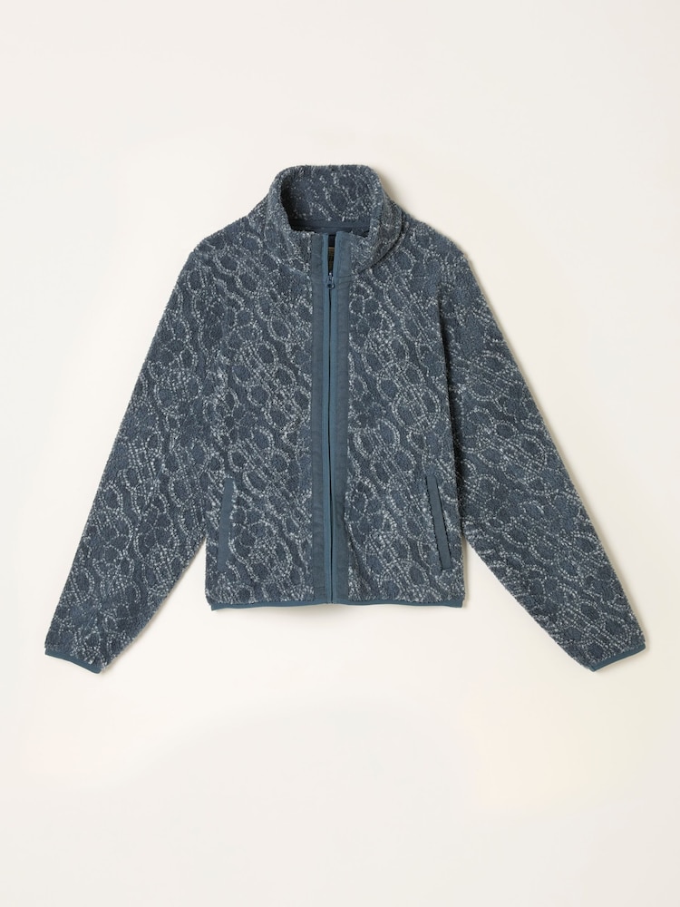 FatFace Blue Texture Floral Zip Through Fleece - Image 6 of 6