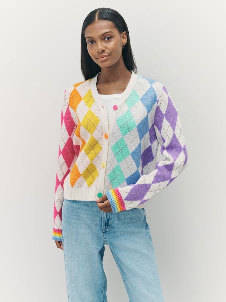 Little Bird by Jools Oliver Multi Adult Rainbow Knitted Argyle Cardigan - Image 1 of 10