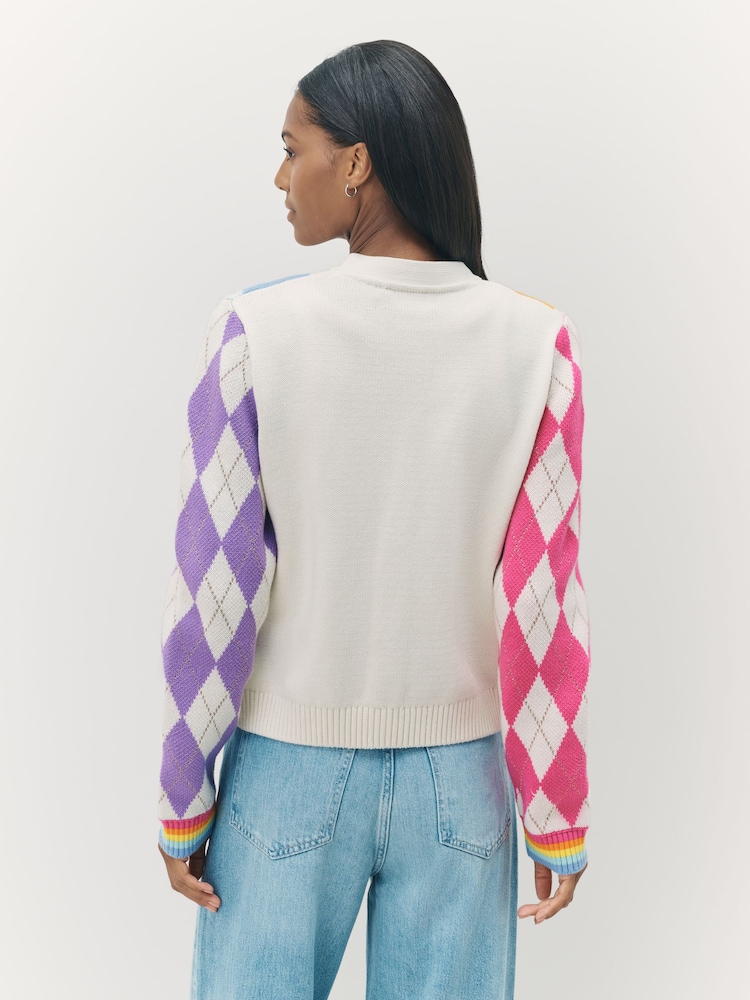 Little Bird by Jools Oliver Multi Adult Rainbow Knitted Argyle Cardigan - Image 2 of 10