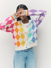 Little Bird by Jools Oliver Multi Adult Rainbow Knitted Argyle Cardigan - Image 4 of 10