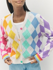Little Bird by Jools Oliver Multi Adult Rainbow Knitted Argyle Cardigan - Image 5 of 10