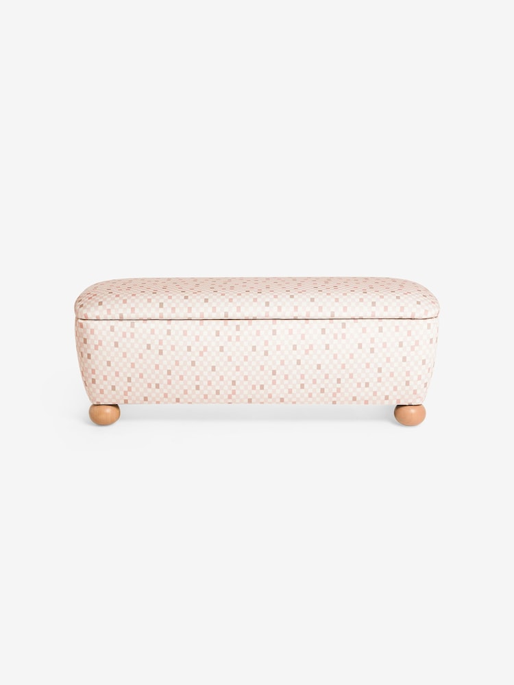 MADE.COM Nude Checked Velvet Ellio Storage Ottoman Bench - Image 6 of 6 MADE.COM Nude Checked Velvet Ellio Storage Ottoman Bench - Image 6 of 6