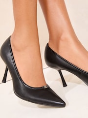 Lipsy Black Standard Fit Mid Heel Faux Leather Court Shoes - Image 1 of 5