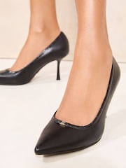 Lipsy Black Standard Fit Mid Heel Faux Leather Court Shoes - Image 4 of 5