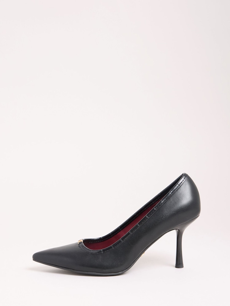 Lipsy Black Standard Fit Mid Heel Faux Leather Court Shoes - Image 5 of 5